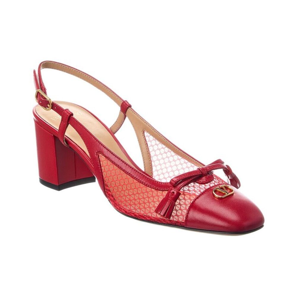 Valentino Valet Du Roi 60 Mesh & Leather Slingback, Red
